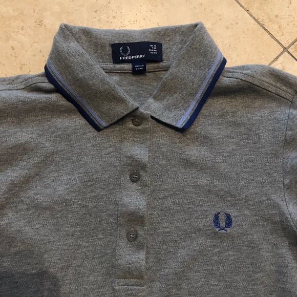 Fred Perry button up shirt grey top tips UK 12 8 - Picture 5 of 5